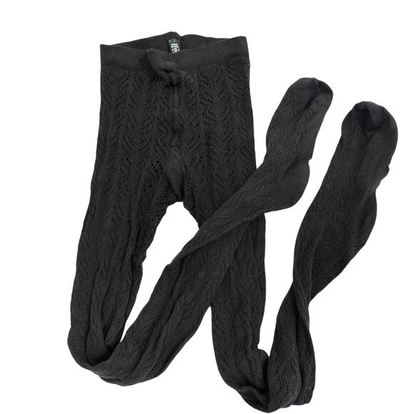 Wolford Lace Lattice Eyelet Tights - Charcoal Gray Hosiery Pantyhose- Size Small - Picture 1 of 7